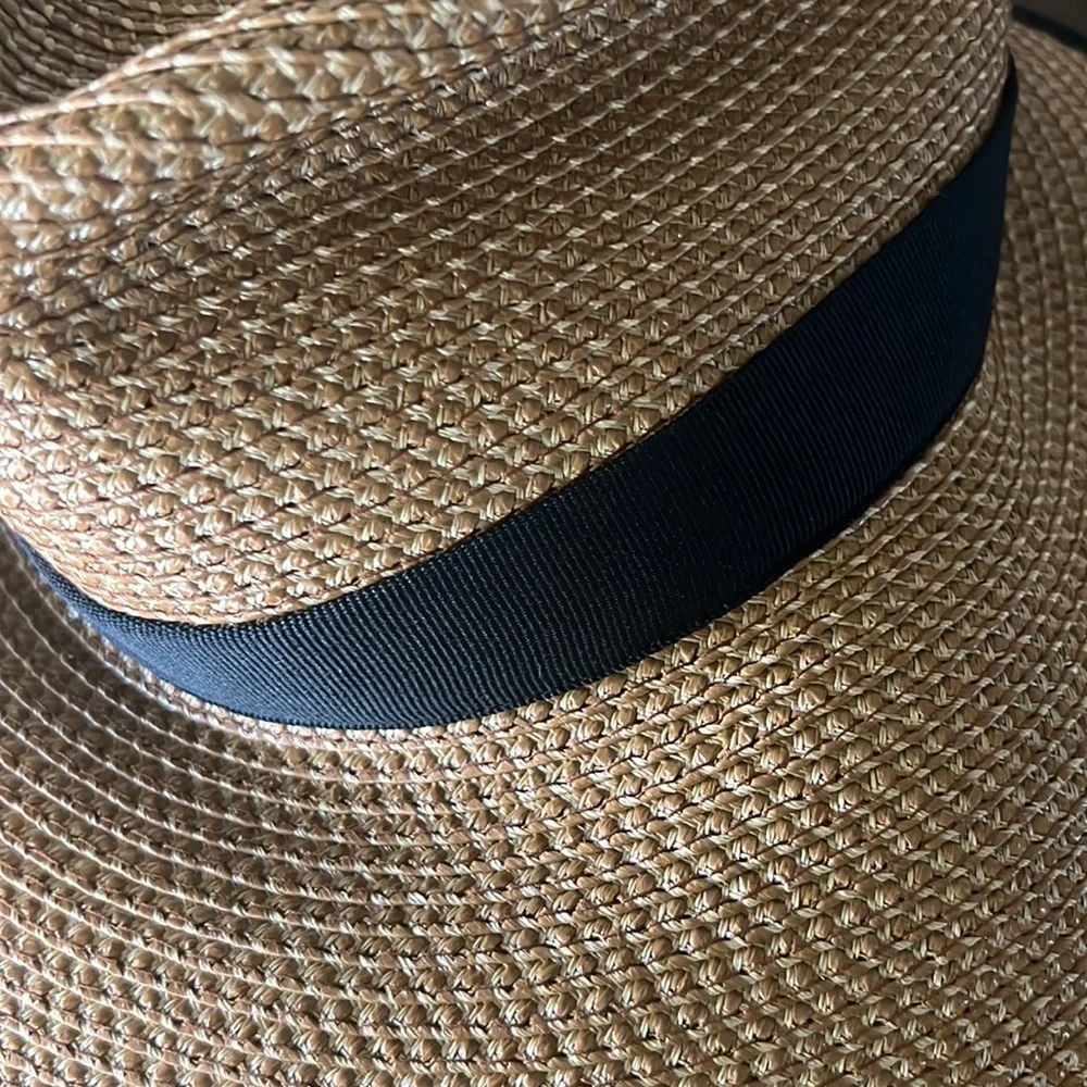 Eric Javits Wide-Brim Straw Sun Hat with Black Trim - Picture 8 of 10